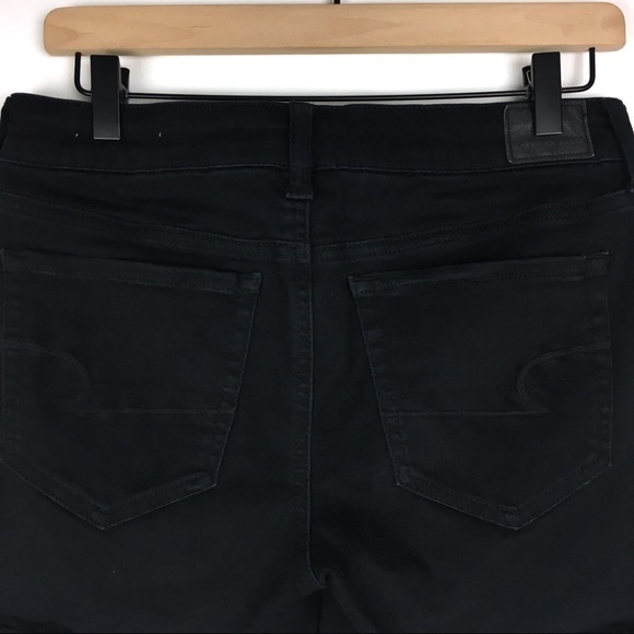 AMERICAN EAGLE Midi Jean Shorts Cut Off Raw Distressed Hem Black Wash Size 4 - Picture 5 of 10
